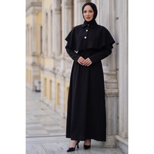 Hafsa Mina Pelerinli Modal Elbise Siyah HM2910