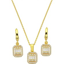 Argentum Concept Baget Taşlı 925 Ayar Gümüş 18K Altın Kaplamalı Set - 67019801