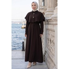 Hafsa Mina Pelerinli Modal Elbise Acı Kahve HM2910