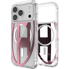 Diesel iPhone 17 Pro Uyumlu Magsafe Destekli Oval D Metalik Kılıf - Pembe