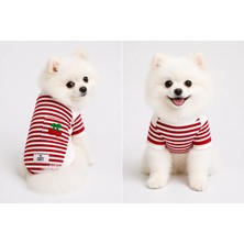 Puppy Party Penye Pamuklu Kırmızı Çizgili Kiraz ve Cep Detaylı  Köpek Üstü.