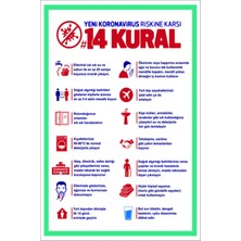 130 gr 20X30 cm A4 Boyut Kuşe 5 Li Set Sosyal Mesafe 14 Kural Etiketi Uyarı Afişi Poster Yönlendirme