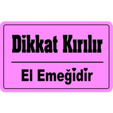 64 Adet 5 x 3 cm Siyah Pembe Eğlenceli Renkler Dikkat Kırılır Oval Kesim Sticker Etiket Çıkartma