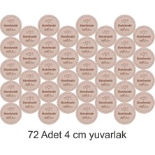 72 Adet 4 cm Bej Rustik Handmade Sevgi Kalp Daire Etiket Sticker Hediye Paketleme Parti Hediyeleri