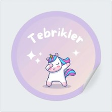 72 Adet 4 cm Yuvarlak Mor Sevimli Motive Edici Unicorn Tebrikler Sticker Çıkartma Laptop Hediye