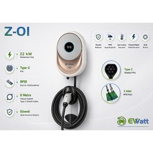 Ewatt Z-01 22 Kw Ac Wallbox Elektrikli Araç Şarj Istasyonu | Rfıd’li Duvar Tipi Ev Şarj Cihazı