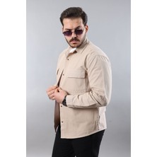 Little Cup Jeans Co Erkek Relax Fıt Kalıp Pamuklu Bej Kot Gömlek