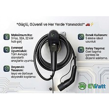 EVCAB532B 22 Kw (3 Faz, 32A) Type-2 Şarj Kablosu – Güçlü, Güvenli ve Taşınabilir Enerji Çözümü