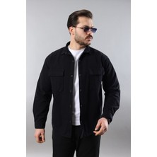 Little Cup Jeans Co Erkek Relax Fıt Kalıp Pamuklu  Siyah Kot Gömlek