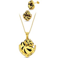 Argentum Concept 18K Altın Kaplamalı 925 Ayar Gümüş Tasarım Panter Set - 67021902