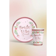Umamiçe Bride To Be Rose Gold Çiçekli Karton Tabak + Bardak Seti 8’li