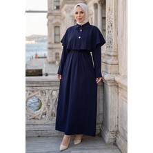 Hafsa Mina Pelerinli Modal Elbise Lacivert HM2910