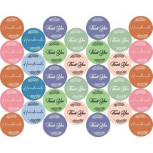 72 Adet Renkli Thank You - Handmade Sticker (1 Adet Sticker 4 cm Çapındadır)