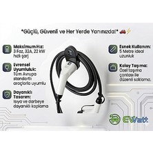 EVCAB532W 22 Kw (3 Faz, 32A) Type-2 Şarj Kablosu – Güçlü, Güvenli ve Taşınabilir Enerji Çözümü