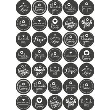 60 Adet Renkli Handmade Sticker With Love Siyah Beyaz (1 Adet Sticker 4 cm Çapındadır)