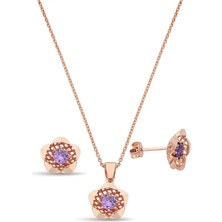 Argentum Concept 925 Ayar Gümüş Mor Taşlı Rose Çiçek Set - 67019402