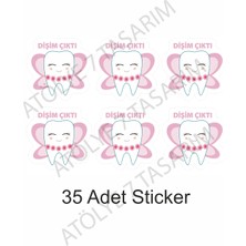 35 Adet 4 cm Diş Buğdayı Dişim Çıktı Pembe Eğlenceli Sevimli Diş Çıkartma Sticker Etiket