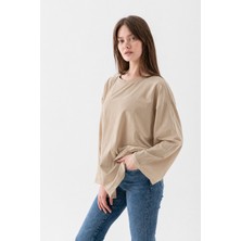 Wega Moda Oversize Geniş Kol Kadın Tesettür T-Shirt Salaş Uzun Basic Tişört