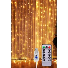 Hediye Vakti Peri Telli Perde LED Işık 3x3 Metre - 300 Ledli Günışığı Kumandalı & Usb'li