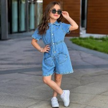 Yiğit Butik Kız Çocuk Denim Tulum Şort – Trend Kalp Cep Tasarım