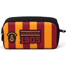 Galatasaray Lisanslı Parçalı Desenli Kalemlik - Çift Bölmeli Suni Deri Detaylı Okul Kalem Çantası