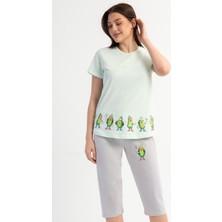 Vienetta Pamuklu Kadın Kısa Kol Kaprili Pijama Takım, 601157