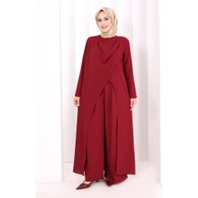 Bym Fashion Tek Omuz Gold Toka Detaylı Tunik Pantolon Takım 8698 Bordo