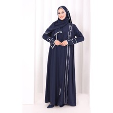 Bym Fashion Düğme ve Şerit Detay Fermuarlı Ferace 7072 Lacivert