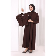 Bym Fashion Yaka Detaylı Ferace Elbise 7066 Kahverengi