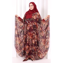 Bym Fashion Desenli Şallı Elbise 6076 Mürdüm