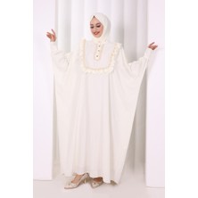 Bym Fashion Şallı Fırfırlı Elbise 6088 Ekru