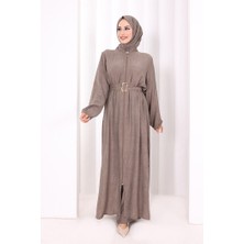 Bym Fashion 8031 Çiçek Desenli Keten Üçlü Takım Duman