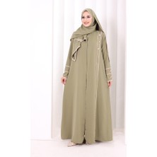 Bym Fashion Düğme ve Şerit Detay Fermuarlı Ferace 7072 Haki