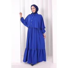 Bym Fashion Düğmeli Pelerinli Elbise 6080 Saks
