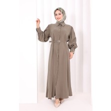 Bym Fashion Kemerli Kloş Elbise 7073 Haki