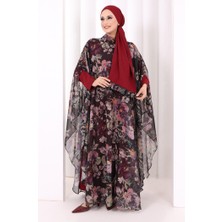 Bym Fashion Desenli Şallı Elbise 6076 Siyah