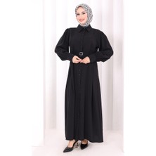 Bym Fashion Kemerli Kloş Elbise 7073 Siyah
