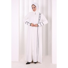 Bym Fashion Düğme ve Şerit Detay Fermuarlı Ferace 7072 Ekru