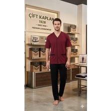 Çift Kaplan Erkek Düz Önden Düğmeli Kısa Kol Pijama Takımı 8102