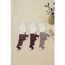 Cocole Socks Kız Bebek Külotlu Çorabı 3'lü Set Pamuklu Bordo Karışık Desenli 0-24 Ay