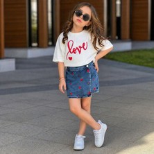 Yiğit Butik Kız Çocuk Love Baskılı Şort Etek Takım Şık Günlük Kombin