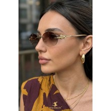 Macerati Cartiess Unisex Elips Kahverengi  Gold Çerçeveli Ultra Hafif UV400 Filtreli Güneş Gözlüğü