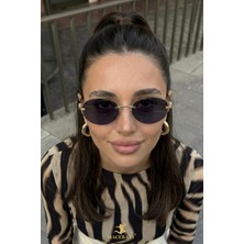 Macerati Cartiess Unisex Elips Siyah Gold Çerçeveli Ultra Hafif UV400 Filtreli Güneş Gözlüğü