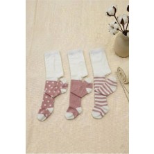 Cocole Socks Kız Bebek Külotlu Çorabı 3'lü Set Pamuklu Mercan Karışık Desenli 0-24 Ay