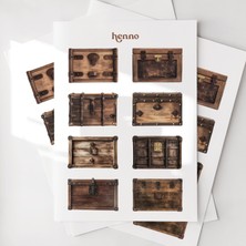 Henno Vintage Ahşap Sandıklar Temalı Sticker Seti (1 Adet A6) | Ajanda, Defter, Planlayıcı Çıkartma