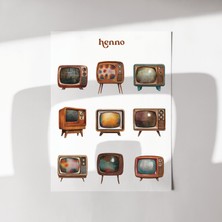 Henno Vintage Televizyon Temalı Sticker Seti (10×13 Cm) | Ajanda, Defter, Planlayıcı, Çıkartma Sticker