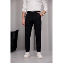Modamesto Erkek Siyah Slim Fit Dar Kesim Likralı Yan Cep Bilek Boy Düz Kumaş Pantolon