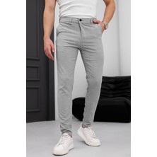 Modamesto Erkek Açık Gri Slim Fit Dar Kesim Likralı Yan Cep Bilek Boy Düz Kumaş Pantolon