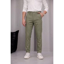Modamesto Erkek Haki Slim Fit Dar Kesim Likralı Yan Cep Bilek Boy Düz Kumaş Pantolon
