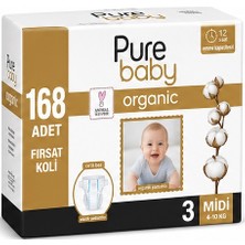 Pure Baby Organik Bebek Bezi 3 Beden 4-10 kg Midi 168 Adet Ekstra Fırsat Pk